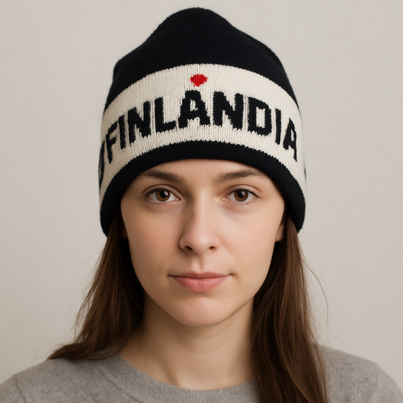 Vintage Finlandia Spellout Knit Beanie Knit Cap Hat Ski EUC Winter Snow Winter - Picture 1 of 4